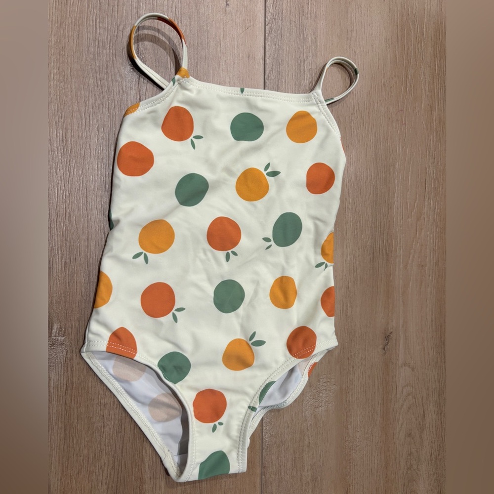 Zara Kids Swim One Piece - Cream with Orange and Green Dots